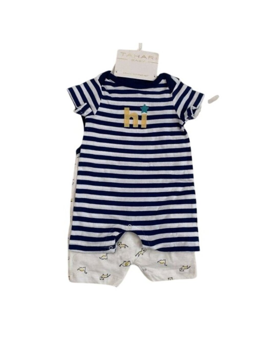 Tahari Baby Two-Piece Romper Set 3-6 Months Dinosaur & Striped Prints